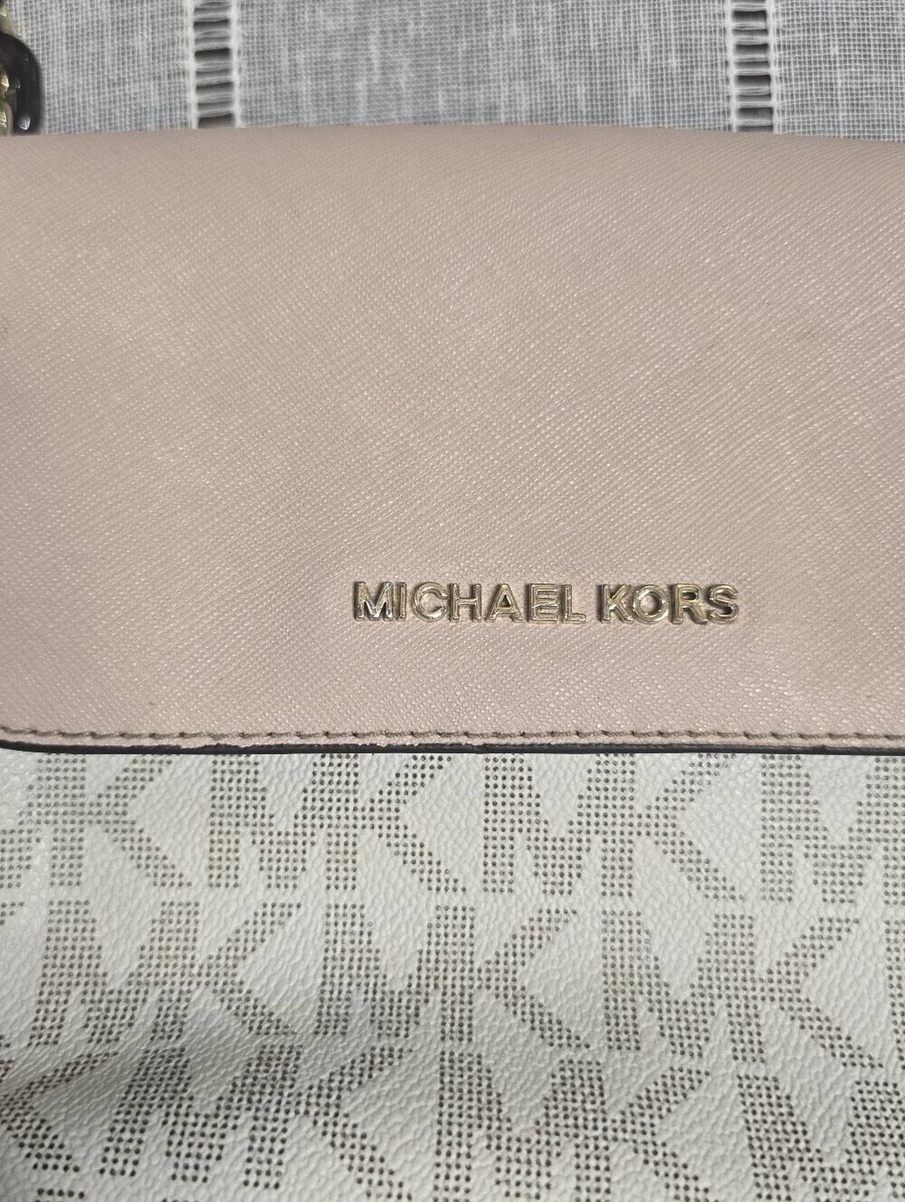 Michael Kors Pale Pink Logo-Print Shoulder Bag with Gold Accents